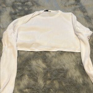 Forever 21 Cream Long Sleeve Fitted Crop Top